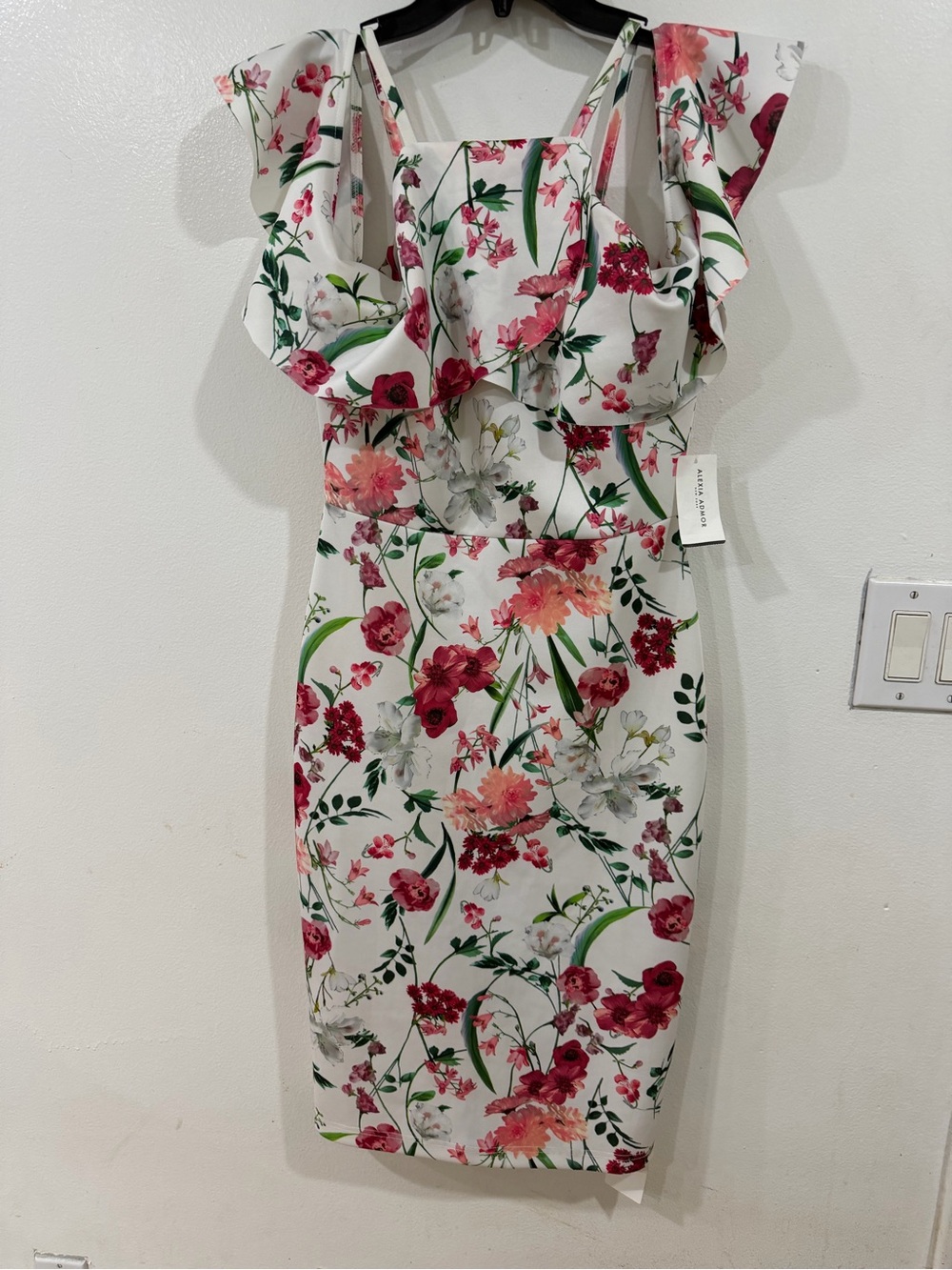 Alexia Admor White Midi Dress with Pink & Green Floral Print